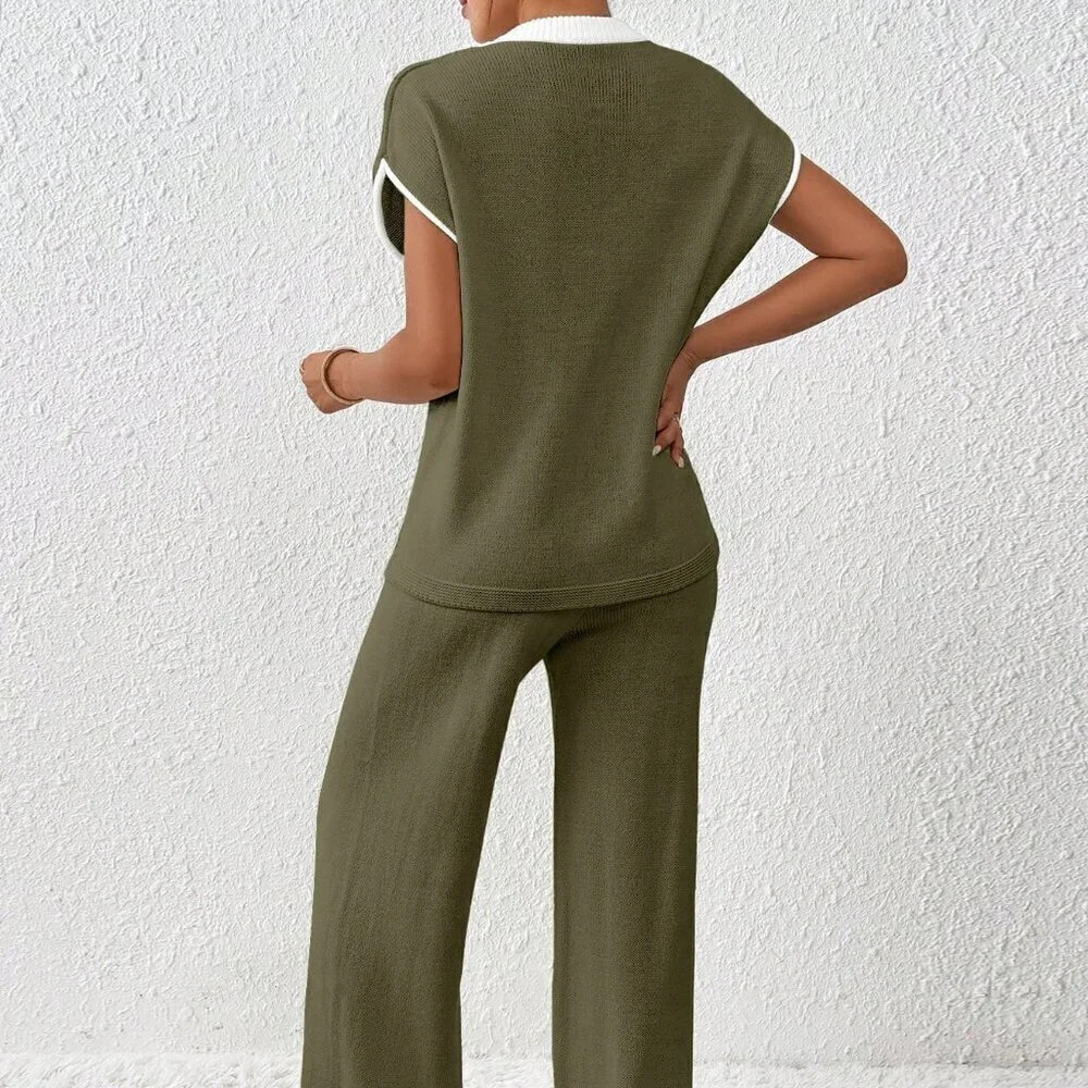 Army Green Women's Loose Knit Sweater & Drawstring Pants Set - Picture 2 of 7